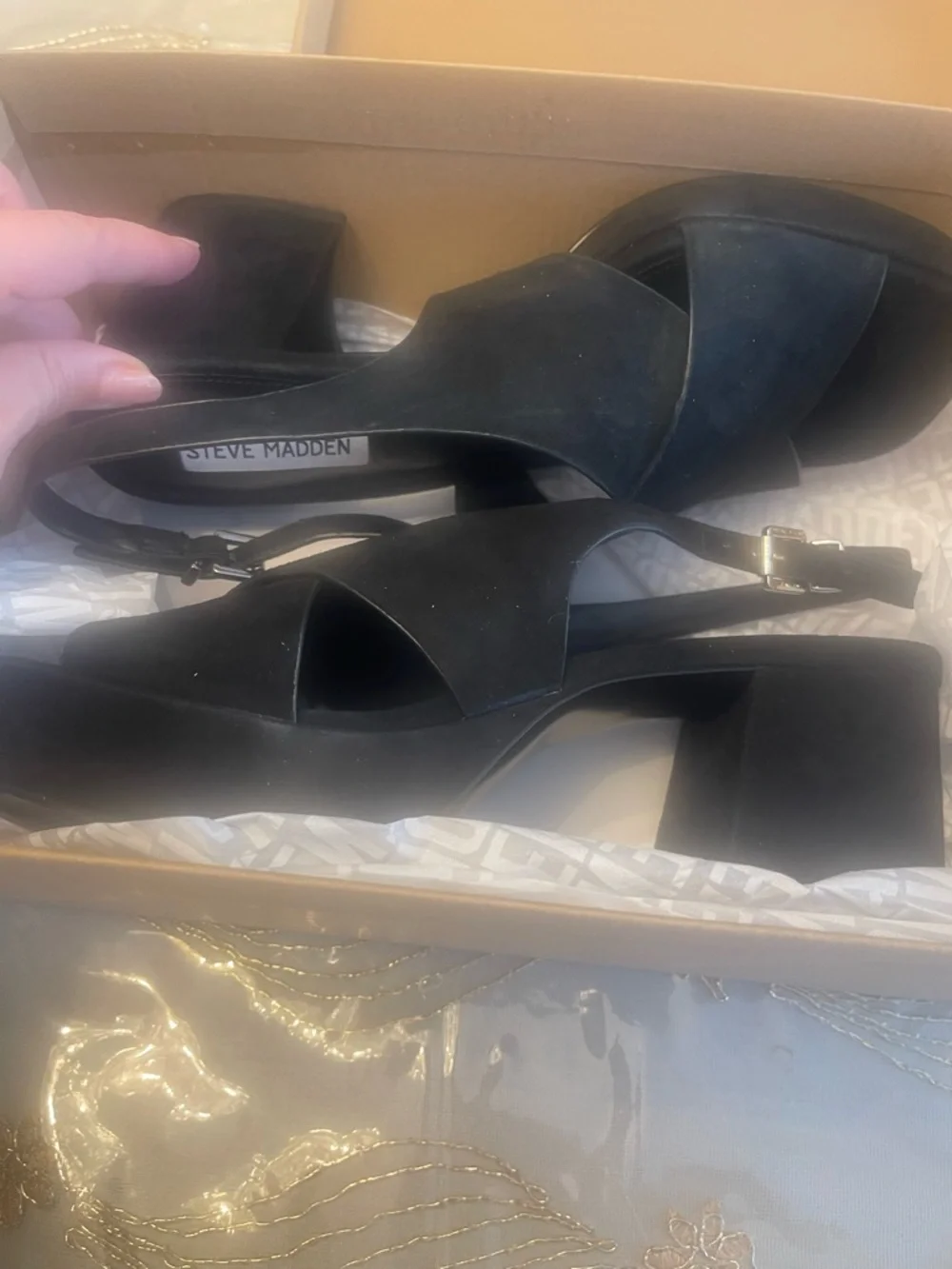 NWB Steve Madden women’s Y2K Mario platform slingback sandals size 8 black suede
